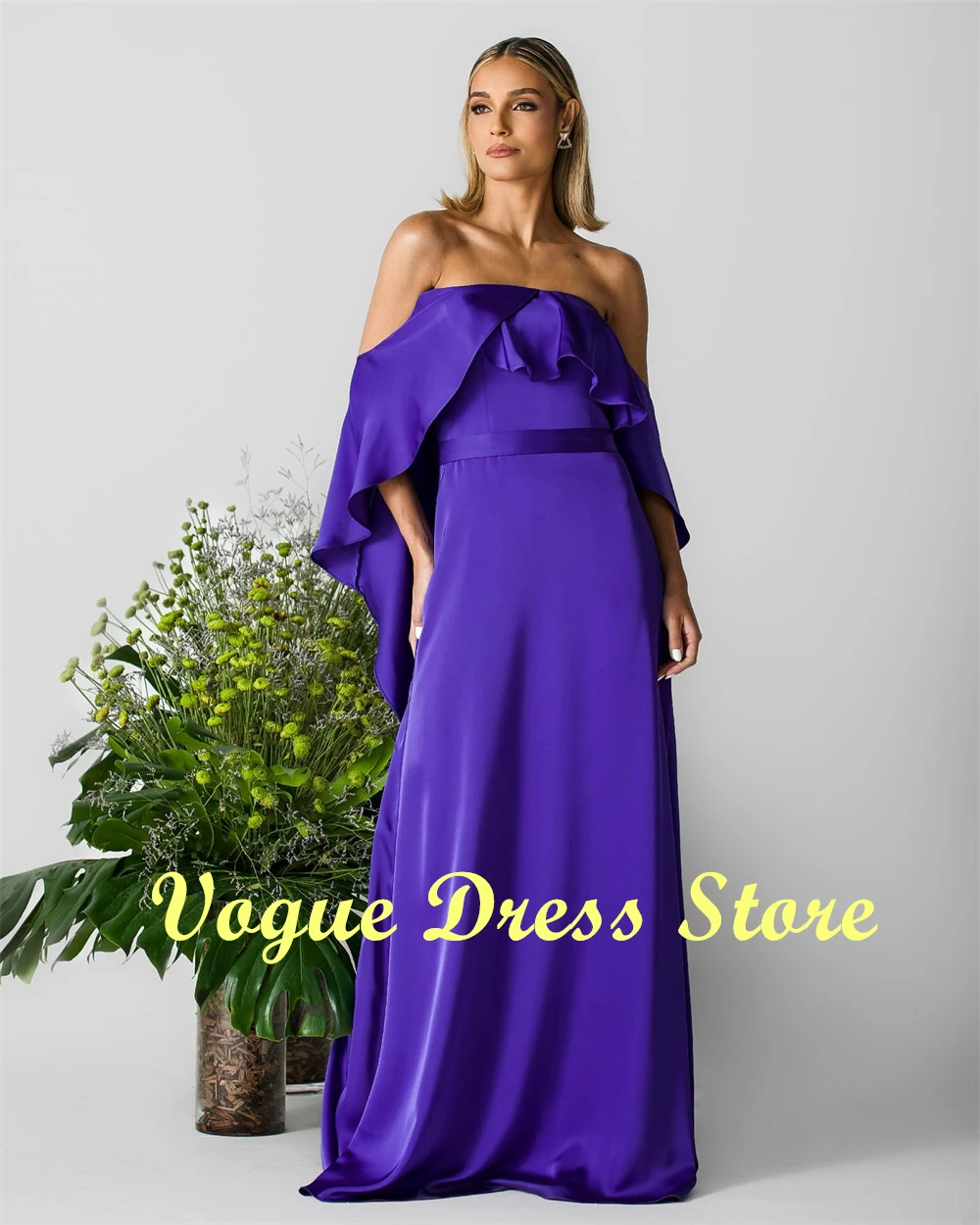 Robe de soirée en Satin violet, personnalisée, de haute qualité, épaules dénudées, sans manches, robe de soirée, mode occasi spécial