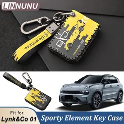 LINNUNU Car Key Case Cover Shell for Lynk & Co 01 03 05 06 09 Keychian Protection Newest Colored drawing Leather Accessories