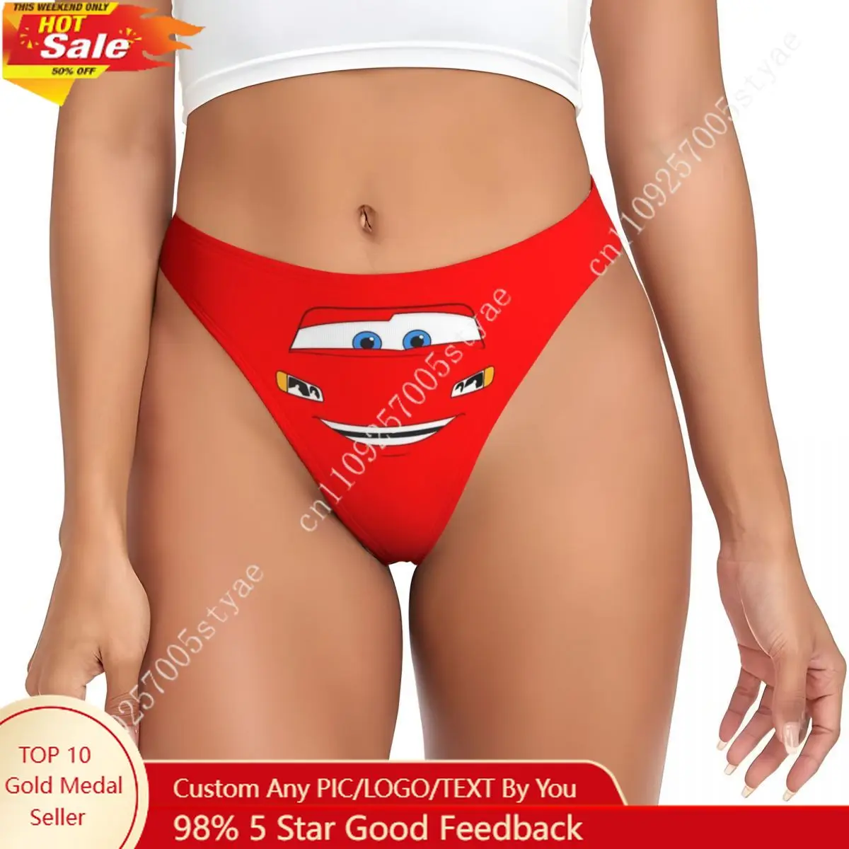 

Custom Womens Happy Cars Lightning McQueen G-string Panties Female Comfort Cartoon Thongs Underwear