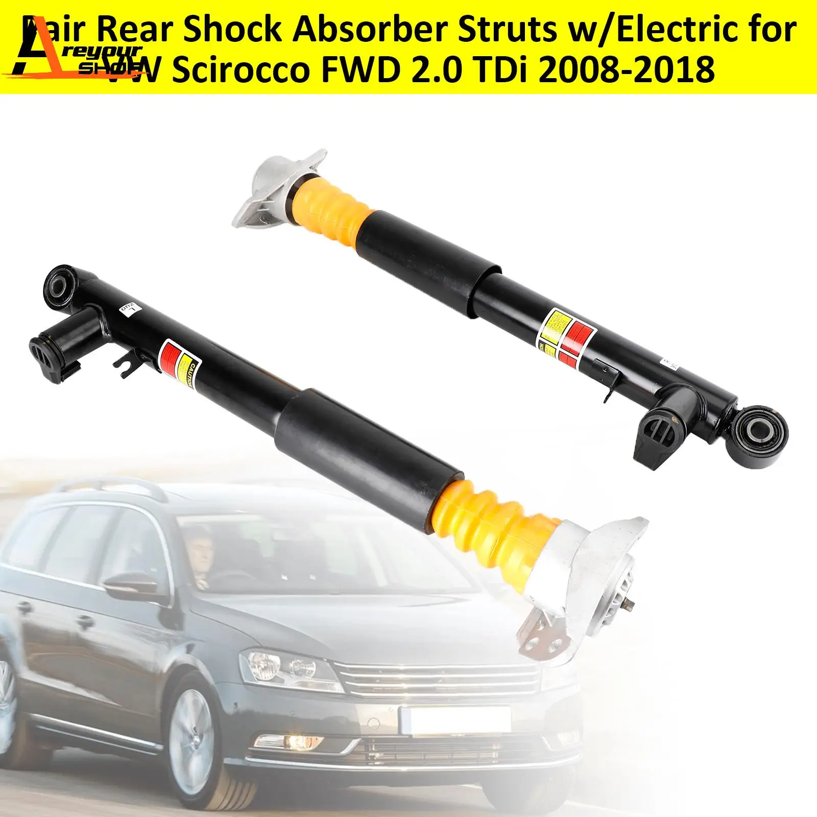 

Areyourshop Pair Rear Shock Absorber Struts w/Electric for VW Scirocco FWD 2.0 TDi 2008-2018
