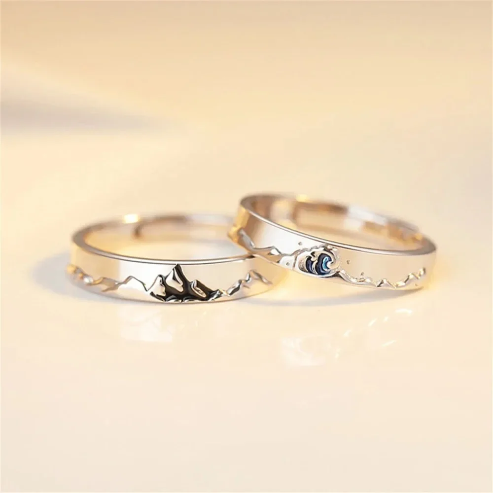 Simple Mountain Sea Love Ring Men and Women Couples Niche Fashion Trend Finger Ring Jewelry Street Party Popular RingAccessories