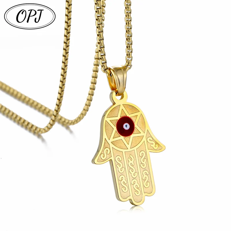 Retro hexagonal star palm shaped necklace stainless steel Hamza Fatima hand necklace punk hip-hop good luck jewelry