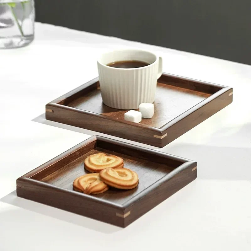 Japanese Style Black Walnut Dessert Tray, Cake Rack, Rectangular Solid Wood Tea Tray, Light Luxury Coffee Cup Storage Tray