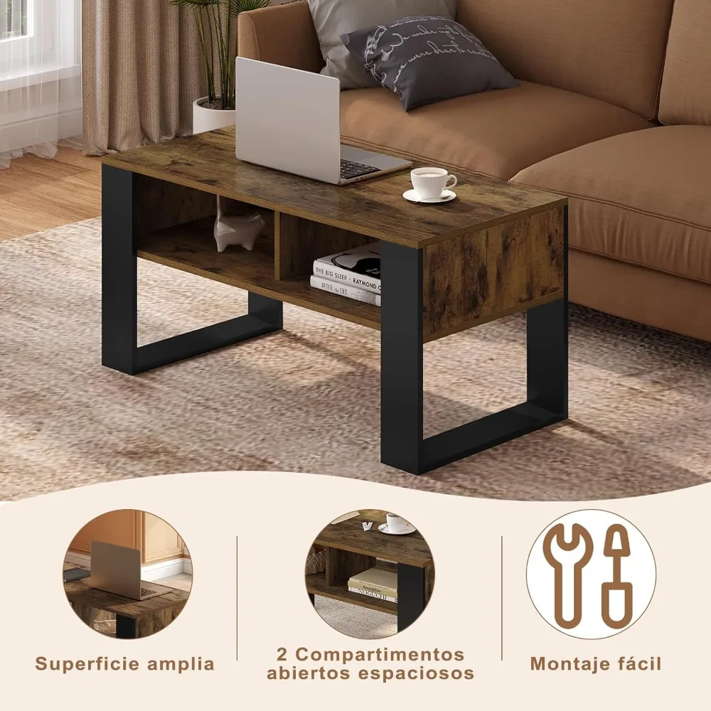 Meja Kopi Walnut Rusia Cokelat dengan Penyimpanan, Meja Samping Sofa dengan Laci, Meja Bantu 2 Tingkat untuk Ruang Tamu dan Kafe B