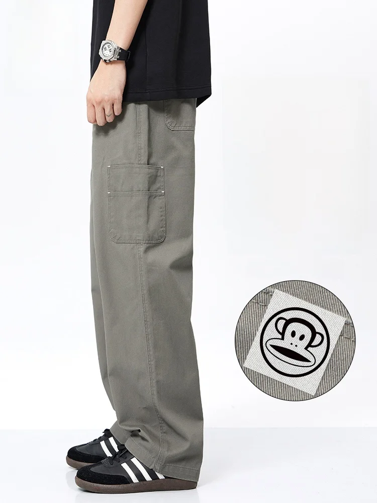 

Мужские брюки PaulFrank из чистого хлопка прямого кроя в стиле рабочей одежды, американские модные свободные повседневные брюки в стиле High Street, осенний сезон