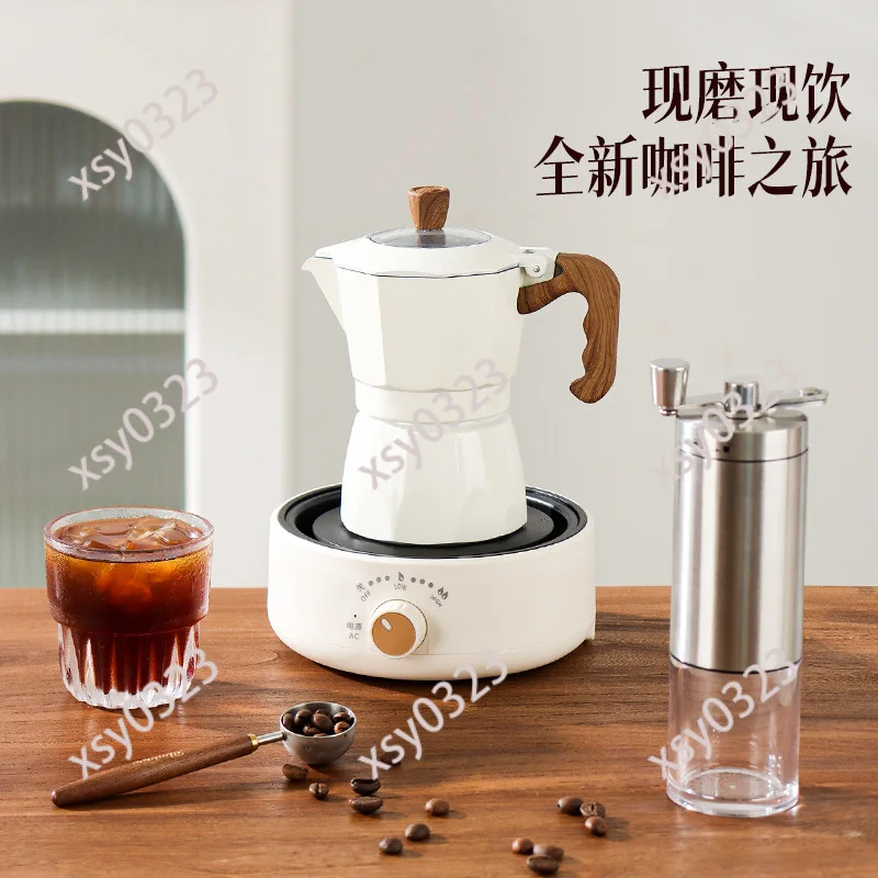 Household Double Valve Coffee Moka Pot, Espresso Extraction Tool, Outdoor Camping Coffee Set with Electric Furnace