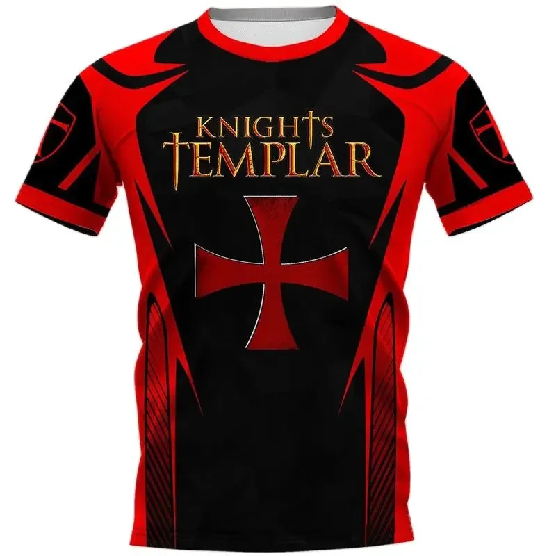 Knights Templar 3D Printing T Shirt Man Summer O-Neck Short Sleeve Top Casual Tee Loose