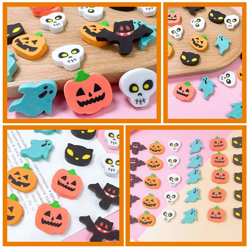 100 Pcs Halloween Stationery Eraser Mini Erasers Bulk Adorable Modeling Cartoon Prizes Drawing Delicate