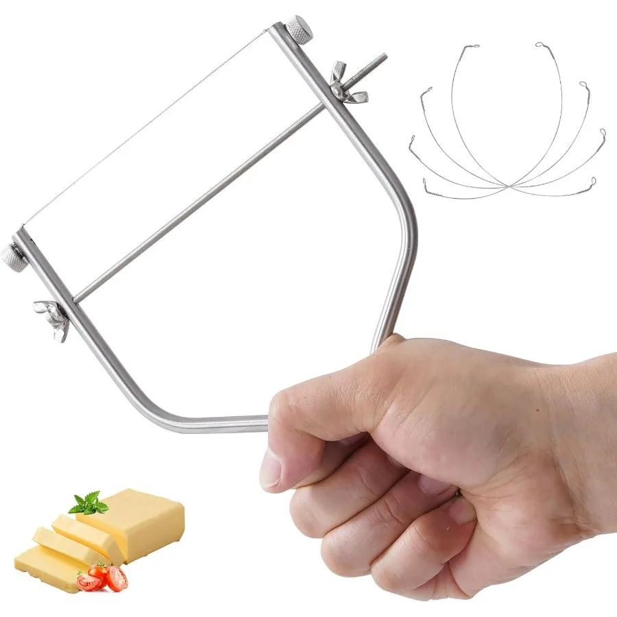 

Stainless Steel Cheese Slicer Cutter with Replaceable Cutting Wire for Block Cheese Butter Fruit and Other Foods Ideal Kitchen
