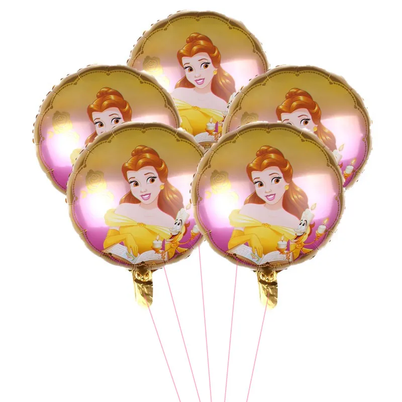 5Pcs Disney Belle Princess Decoration 18Inch Foil Balloon Set Beauty And The Beast Girls Birthday Baby Shower Party Supplies