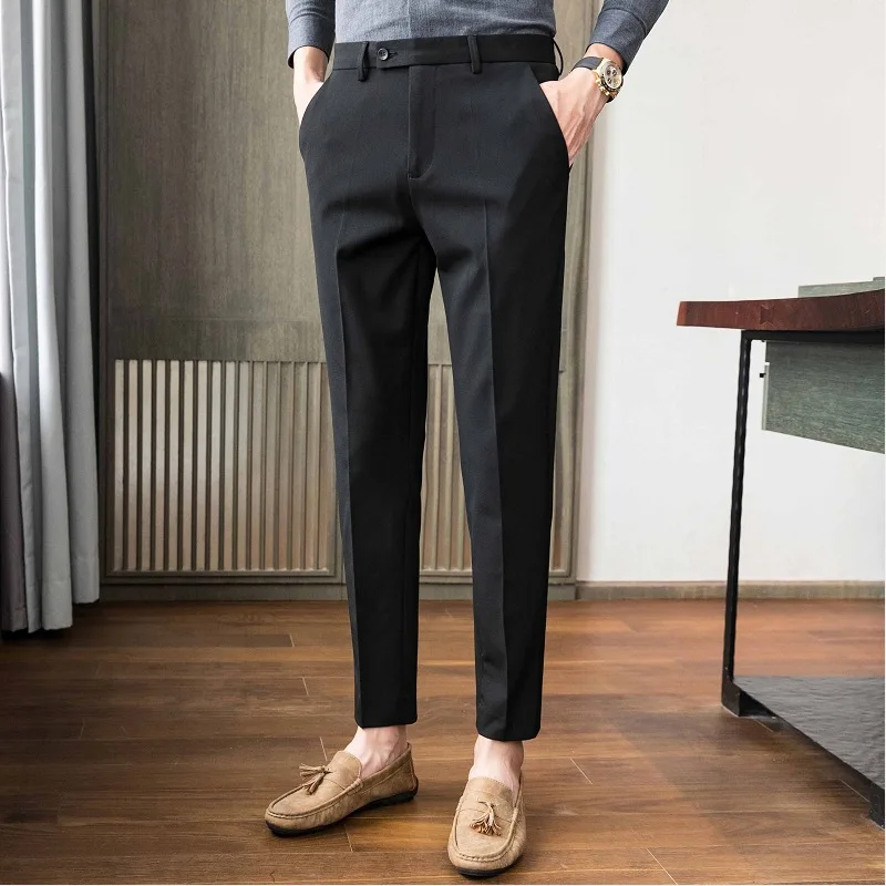 

Casual Men's Chinos Nine-Tenths Slim Fit Business Casual Pants British Style Smart Looking Polyester Fiber mid Waist