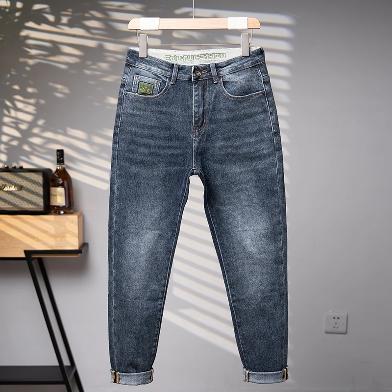 

2024 New Heavy Industry Washed Big Bull Jeans Men's European Edition Big Bull Small Foot Pants Autumn Elastic Slimming Jeans