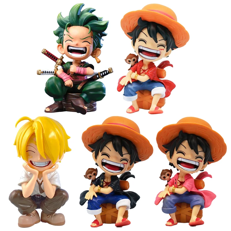 Anime peripheral series new ONE PIECE Luffy Solon Sanji Q-version sitting posture model figurine toy for children birthday gifts view 2