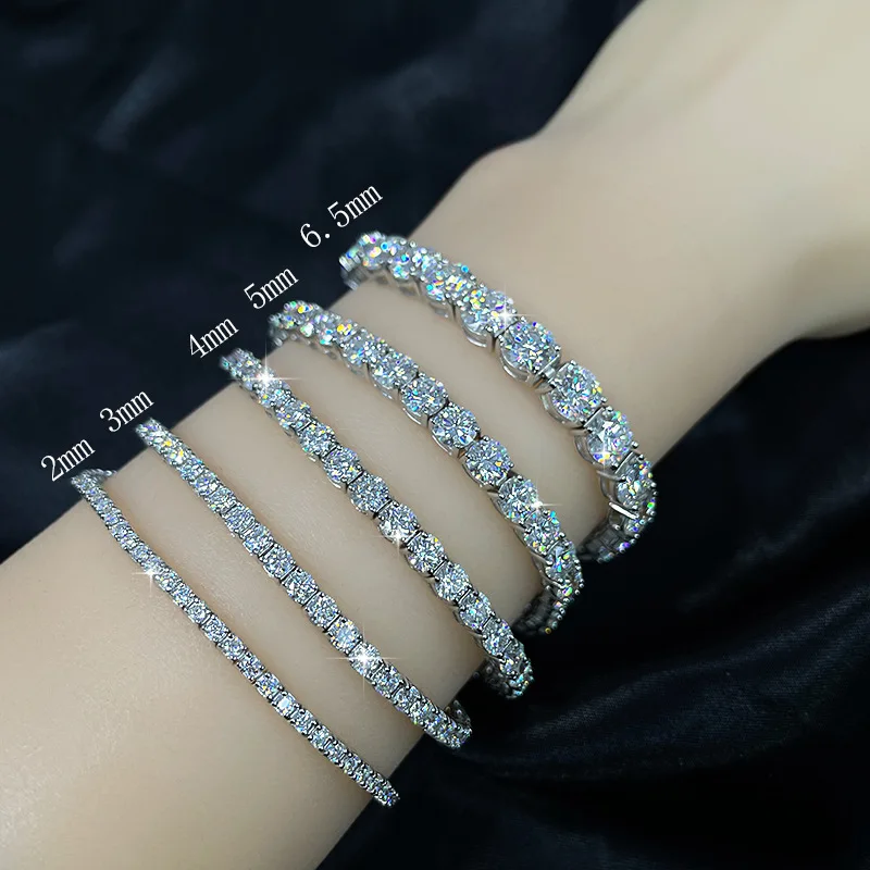 

YMS 4.0mm 5.0mm DVVS1 Pass Diamond Test Round Cut Moissanite Tennis Bracelet White Golden S925 Silver Jewelry Necklace for Women