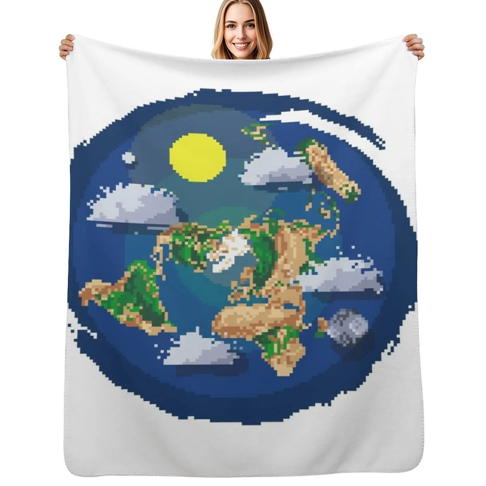 

Flat Earth Map Pixel Art (clear backround) Throw Blanket Decorative Sofa Plush Comforter Blanket