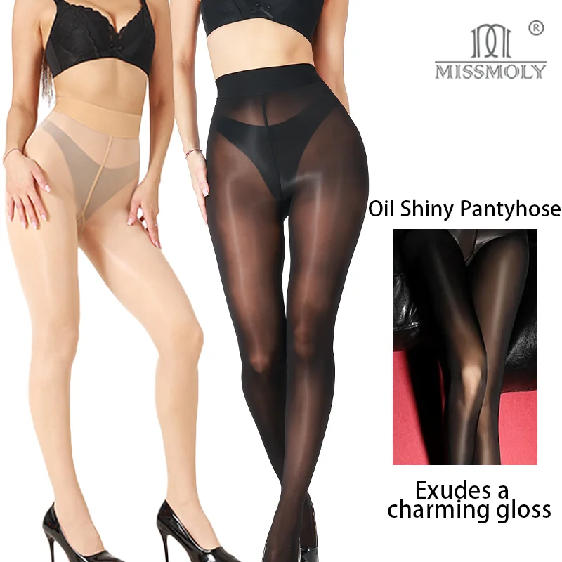 

Miss Moly Shimmer Tights for Women Sexy Oil Bright Shaping Pantyhose Shiny Sheer Panty High Waist Ultrathin Closed Crotch Tight