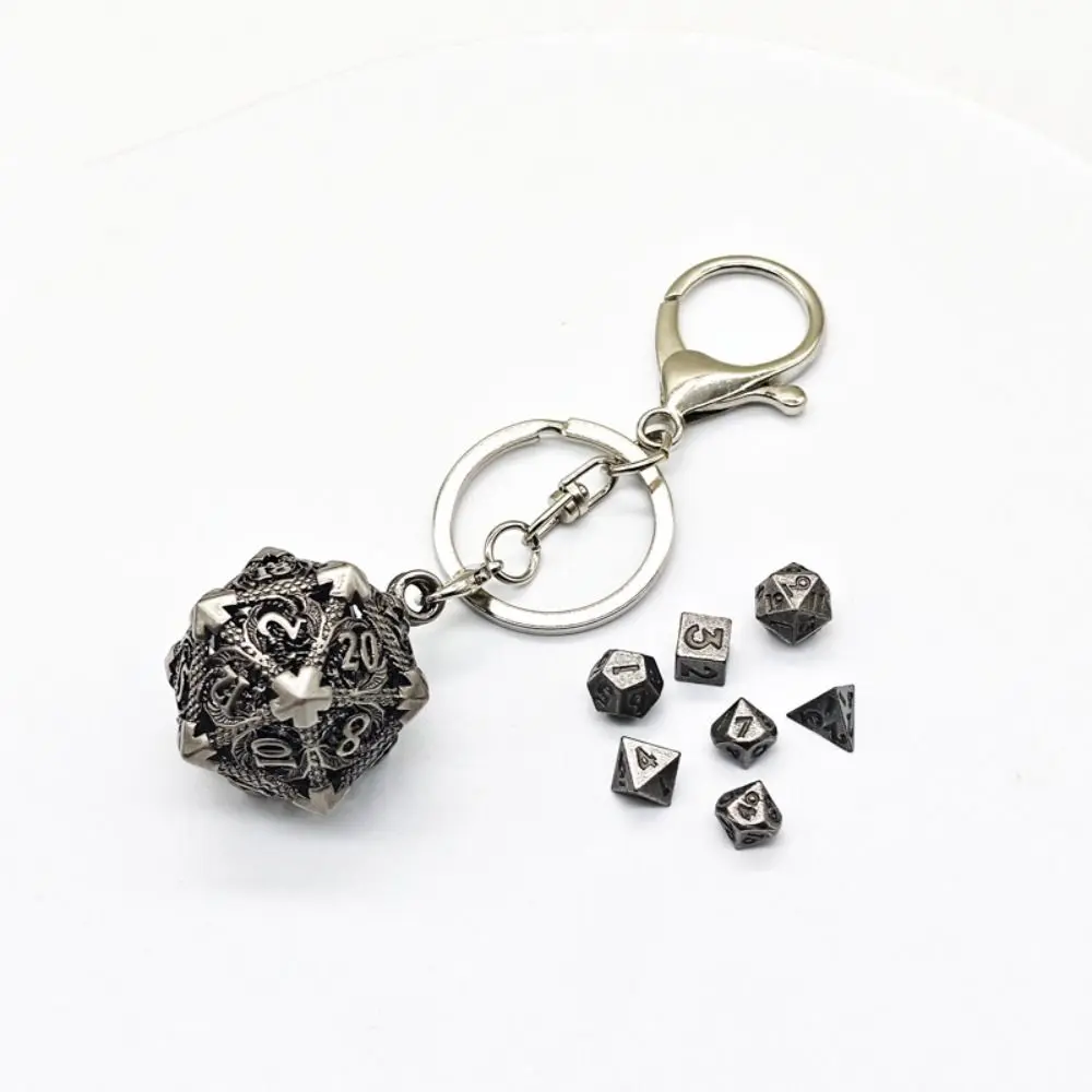 1 Set 20-sided Hollow Metal Dice Keychain TRPG DND Hollow Metal Dice Keyring Exquisite Mini Polyhedral Dice Keychain Board Game