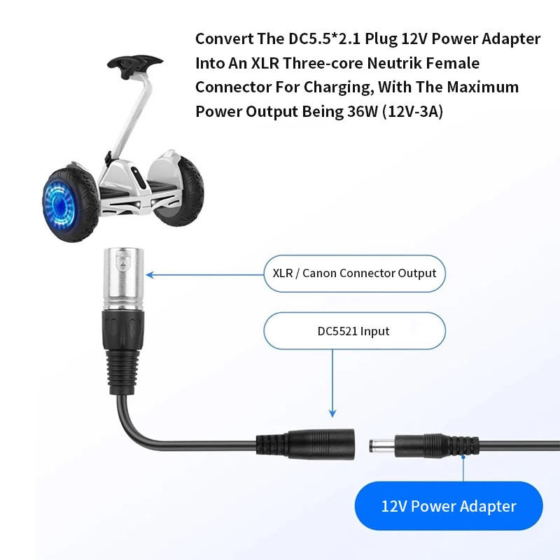 DC5521 Female to 3Pin XLR Connector M12 M16 Plug C13 8016 Power Cord 22AWG Self-Balancing Scooter Power Cord 0.15M Pure Copper