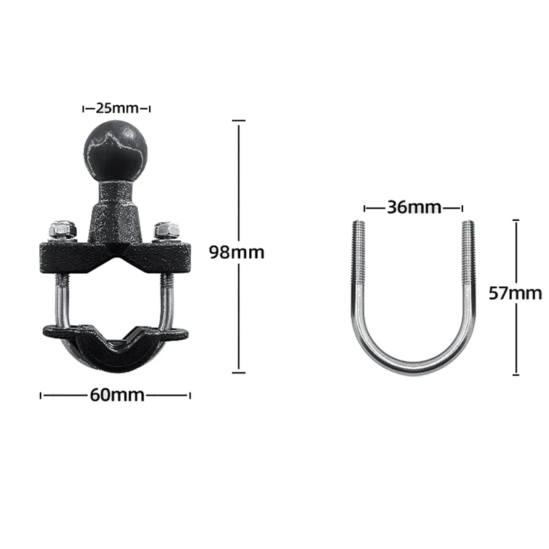 Motorcycle Handle Bar Rail Mount 37Mm Width U-Bolt Mounting Base With 1 Inch Ball For Gopro GPS Work For Ram Mounts