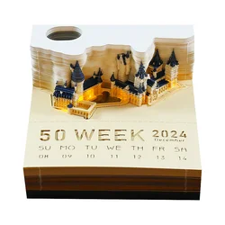 Omoshiroi Block 3D Notepad 2024 Calendar 3D Calendar Howarts Castle 3D Memo Pad Paper Notes Sticky Block Notes Christmas Gift