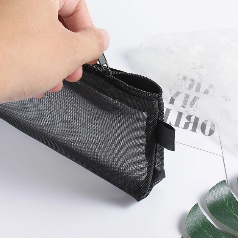

21*10cm Transparent Mesh Cosmetic Bag Nylon Mekeup Brush Storage Bag Pouch Zipper Stationery Penci Bag Case Organizer Bags