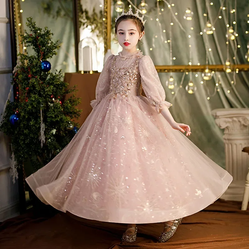Party Dress Kid Girl Flower Elegant Wedding Fluffy Vintage White Pageant Clothing DressesEmbroidery Vestido Children Ball Gowns