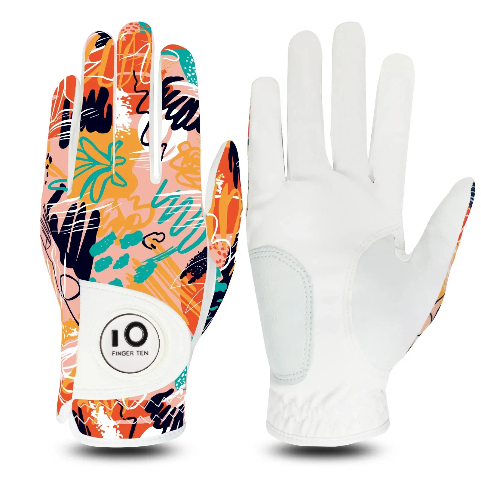 Golf Gloves Women Left Right Hand Leather with Ball Marker 1 Pack, All Weather Glove for Right Left Handed Golfer