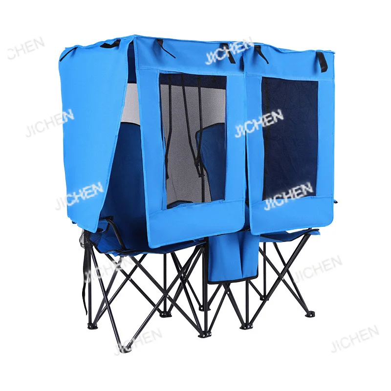 

JC fishing beach chair outdoor camping leisure double folding chair integrated awning awning director chair