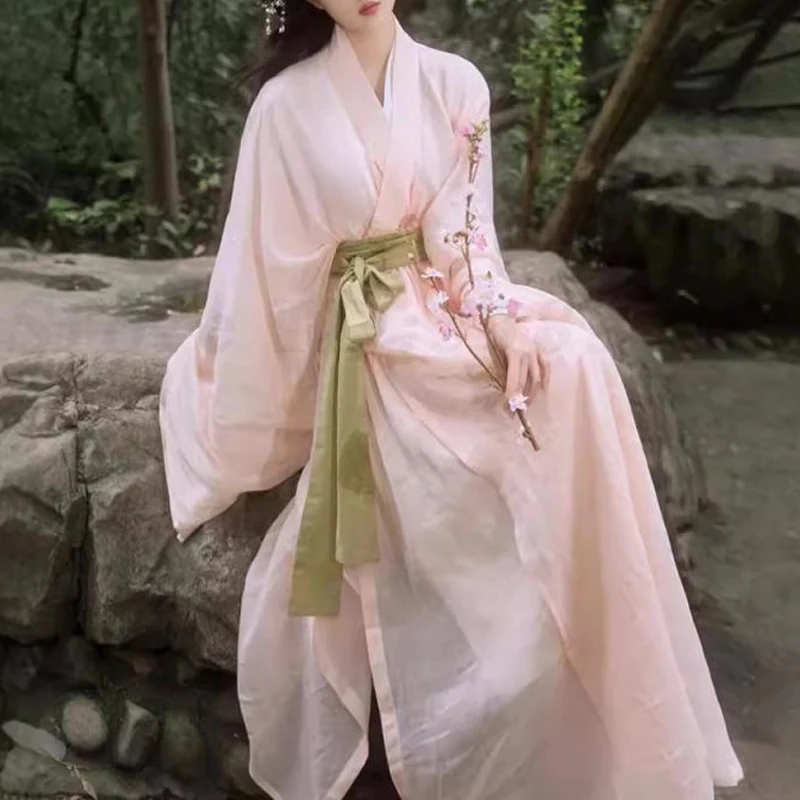 

Wei Jin комплект Hanfu розовый элегантный древний традиционный костюм династии Тан в китайском стиле платье Hanfu женский костюм для косплея