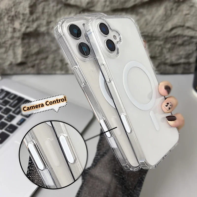 Clear With AI Button Magnetic Case for iPhone 16 Plus 16 Pro Max Case for MagSafe Wireless Charging Camera Touch Control Cover