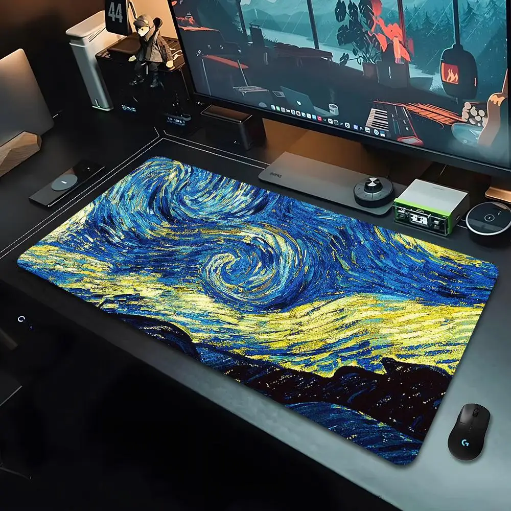 Van Gogh Art Mouse Pad HD Printing Large HD Office Computer Keyboard Mouse pad XXL PC Gamer GreekMyth Desk Mat 90x40cm