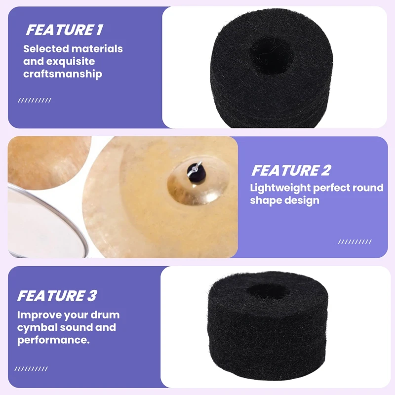 8PCS Cymbal Stand 25Mm Felt Washer + 2PCS Cymbal Sleeves Replacement For Shelf Drum Kit