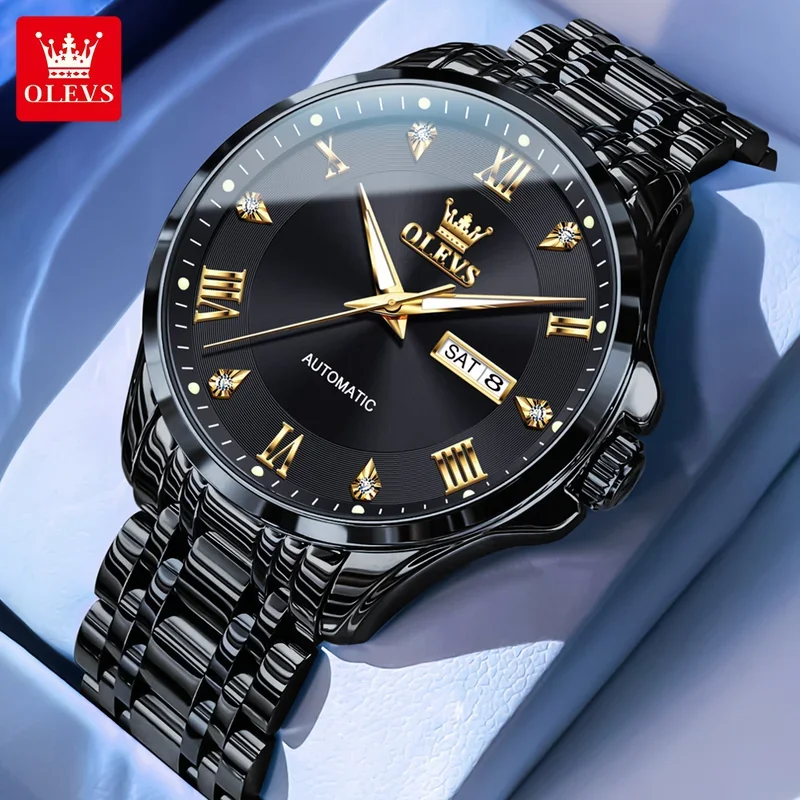 

Olevs 6702 automatic watch men stainless steel waterproof dual calendar luxury man watch 2025 new mechanical watch