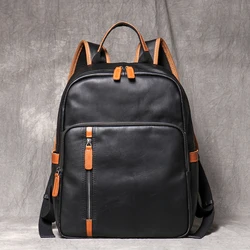 Vintage Real Leather Men's Backpack First Layer Cowhide Travel Backpack Leisure College School Bag Man Satchel Bag Leathfocus