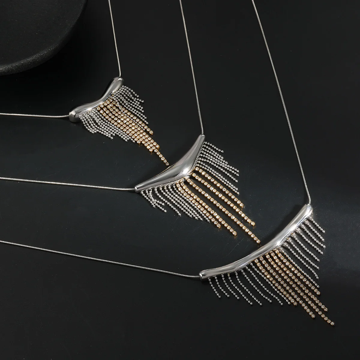 

Gothic Women's Stainless Steel Zircon Necklace Geometric Bohemia Tassel Pendant Necklaces PVD Coated Fashion Jewelry Accessory