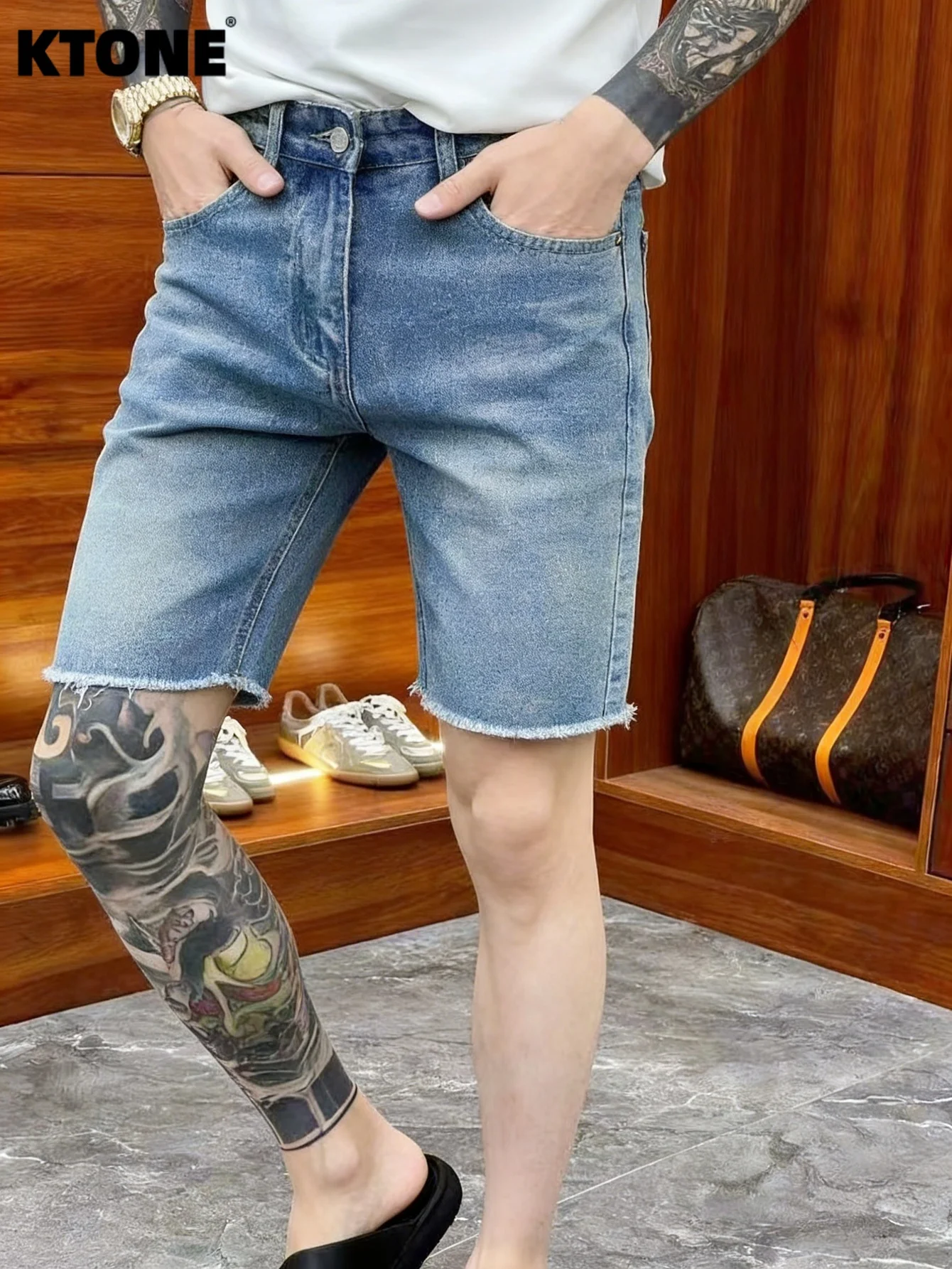 

Minimalist Jeans Gender Neutral Blue Slim Denim Shorts Solid Color Drip No accessories or belts included