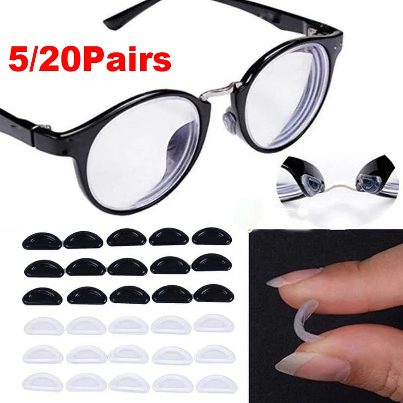 5/20Pairs Glasses Nose Pads Adhesive Silicone Nose Pads Non-slip Clear Black Thin Nosepads For Glasses Eyeglasses Sunglasses