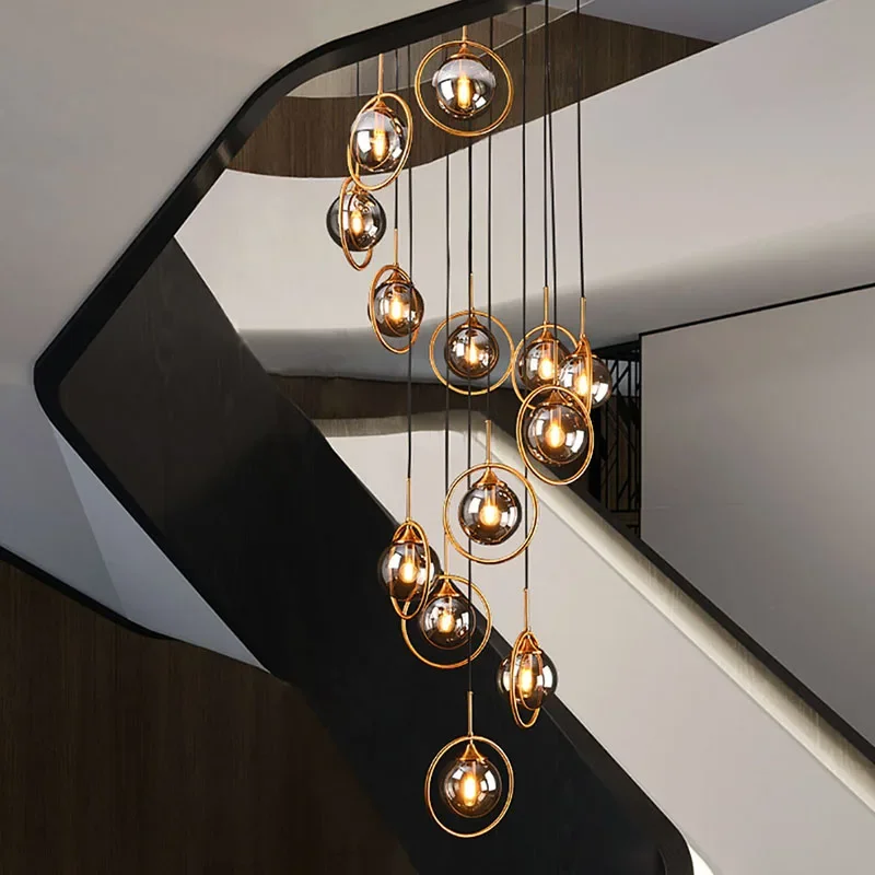 Nordic Glass Pendant Lamp Retro Chandelier for Living Dining Room Bedroom Long Staircase Home Decor Lighting Fixtures Lustre