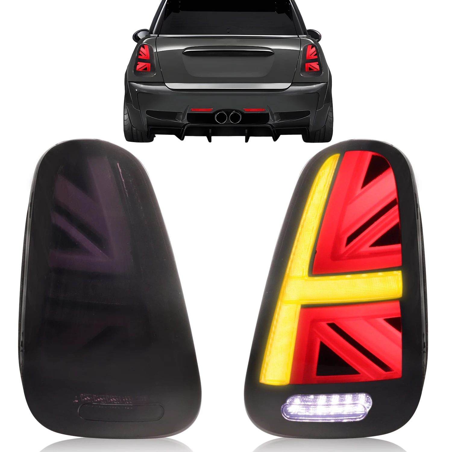 2Pcs Rear Union Jack Backup Reverse Light Tail Brake Light W/Animation LED For 2001-2006 Mini Cooper R50 R53 S 2004-2008 R52 S image 3