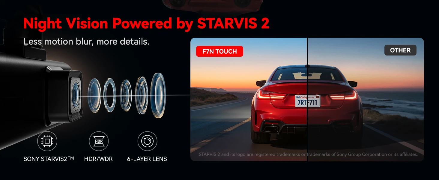 REDTIGER F7N TOUCH 4K Dashcam Starvis 2 IMX675 5,8 GHz WLAN Autokamera für Nachtsicht WDR von vorne und hinten – Detail 4