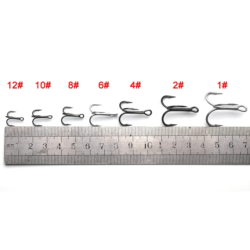 10Pcs/lot 1# 2# 4# 6# 8# 10# 12# Black White Nickle High Quality Treble Fishing Hooks Fishing Tackle For Bass deep sea fishing