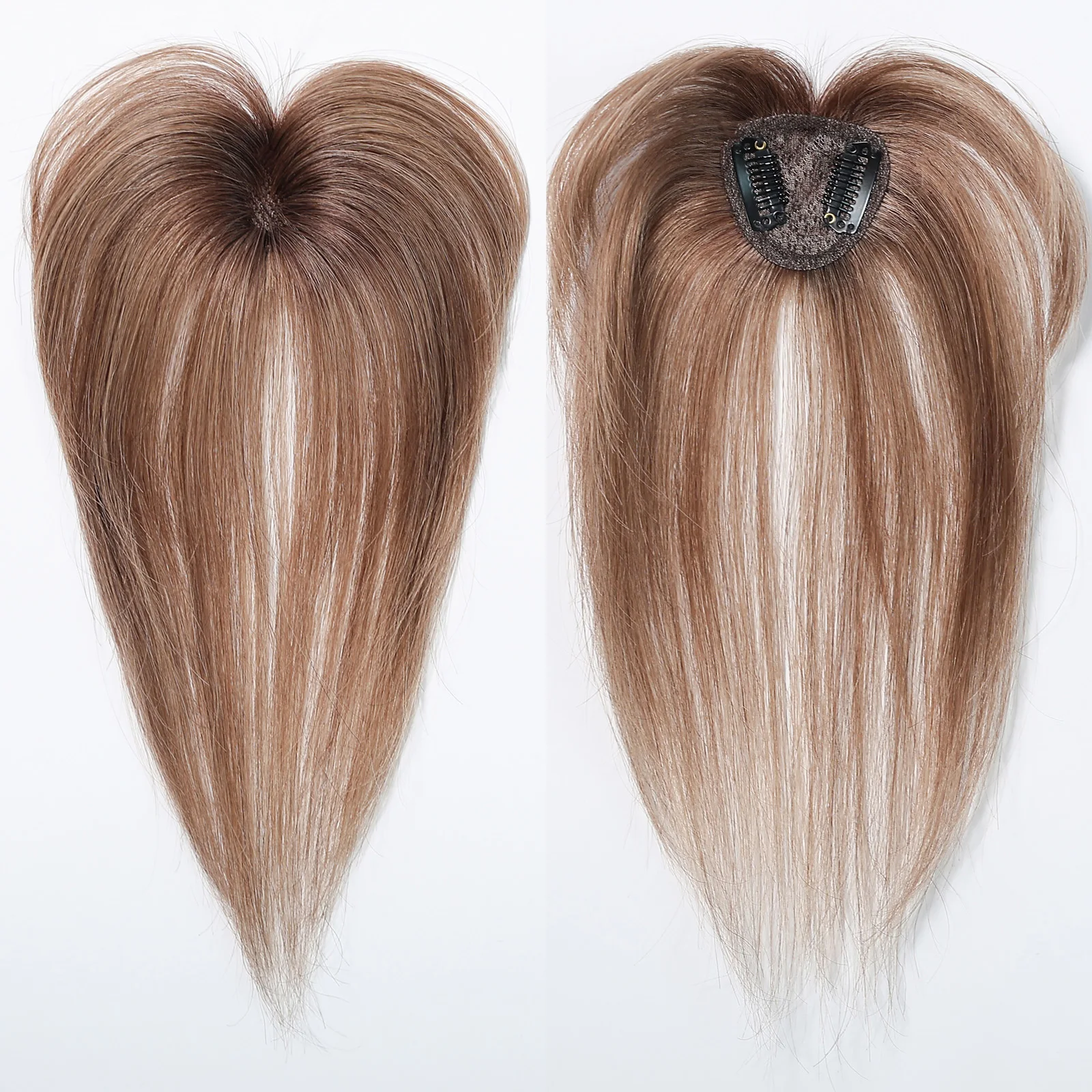 Jepit Rambut Manusia Coklat Muda Di Pinggiran dengan Cambang 5X5Cm Poni Tipis Bagian Atas untuk Wanita 100% Ekstensi Rambut Manusia untuk Sehari-hari