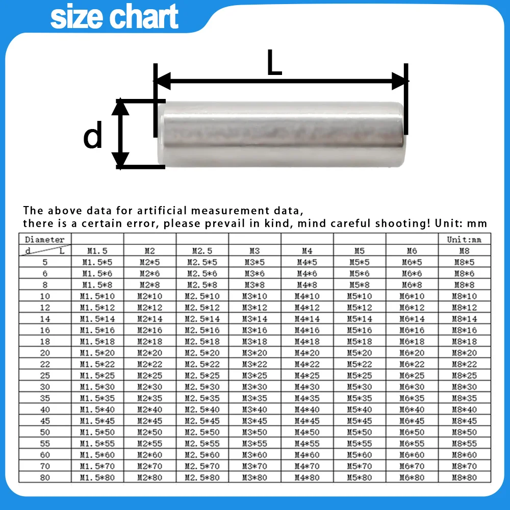 304 Stainless Steel Dowel Pin GB119 Cylindrical Locating M1 M1.5 M2 M2.5 M3 M4 M5 M6 M8M10 M12 Fixing Shaft Pins Round Solid Rod