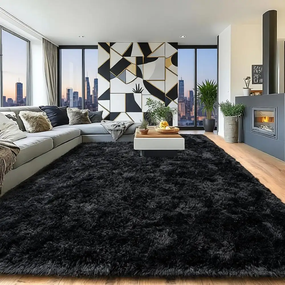 

Large Fuzzy Plush Area Rug, Modern Shag Carpet, Soft Furry for Living Room, Bedroom, Kids, Nursery, Dorm, Home Decor, Black