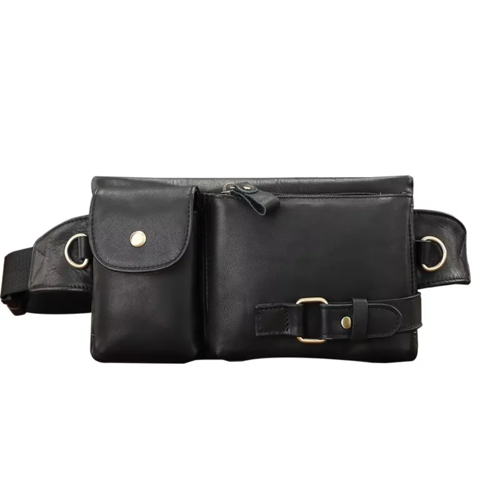 Korean-style men's waist bag Multi-functional outdoor sports waist and chest bag Outer layer cowhide retro men's bag