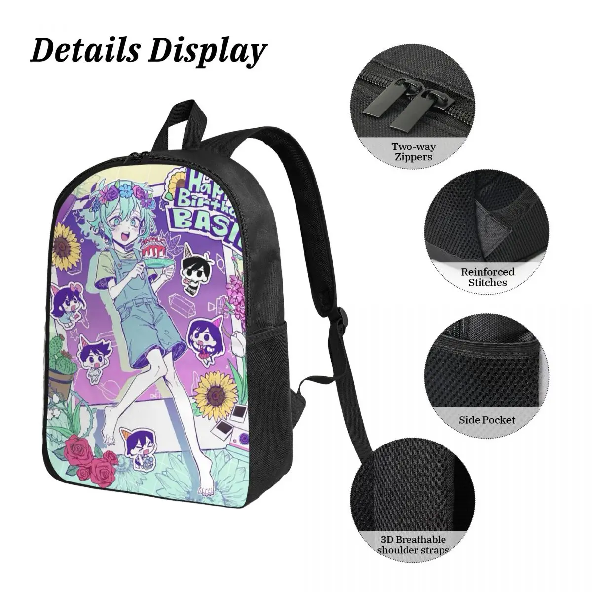 Omori Basil กระเป๋าเป้สะพายหลังนักเรียนชายหญิง BookBag กระเป๋าโรงเรียนกระเป๋าคอมพิวเตอร์ไหล่กระเป๋า 3 PS ถุงอาหารกลางวันฉนวนดินสอกรณี