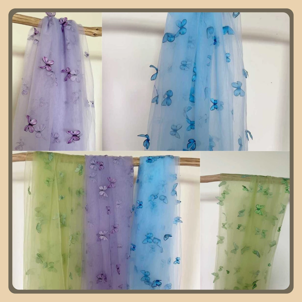 

3D butterfly embroidered lace fabric for DIY children clothing dress curtain handmade net gauze fabric with ring shaped design