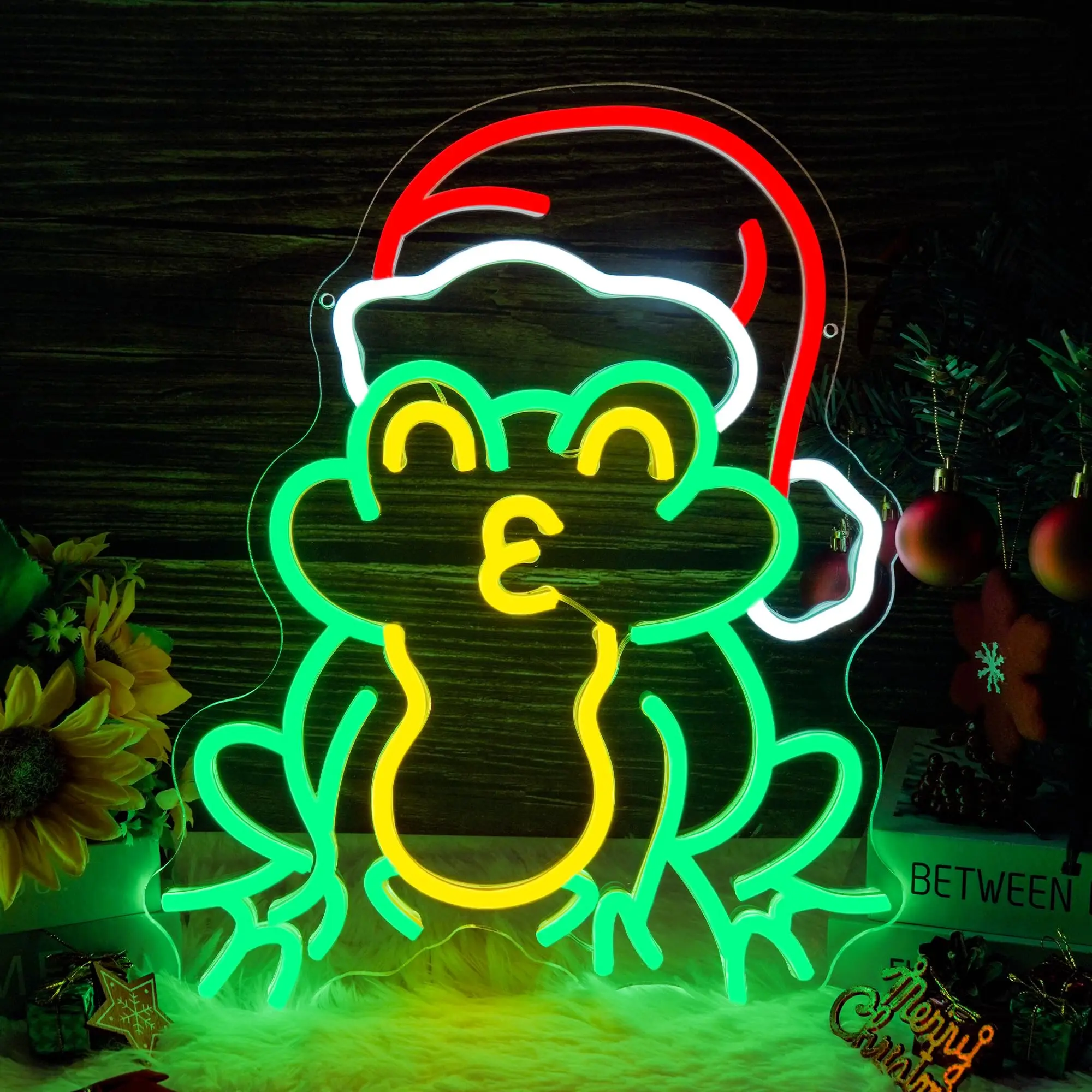 

Christmas Frog Neon Sign for Wall Decor Dimmable Frog with Santa Hat Lights Xmas Light Up Sign Winter Wall Art for Room Decor