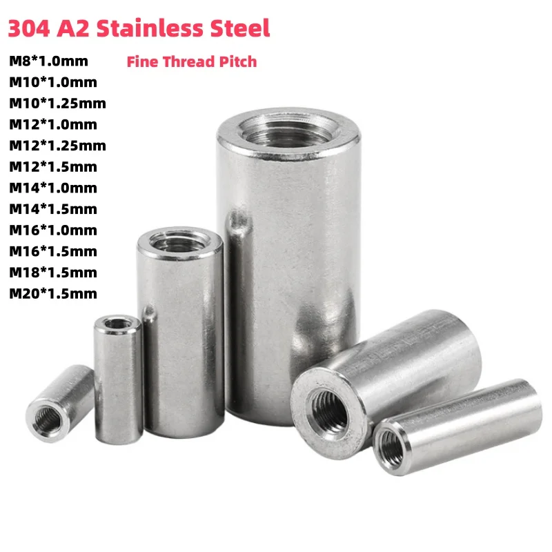 A2 Stainless Steel Column Joint Round Coupling Nut Standoff Spacer Fine Thread  Extended Cylindrical Nut M8M10M12M14M15M16M18M20