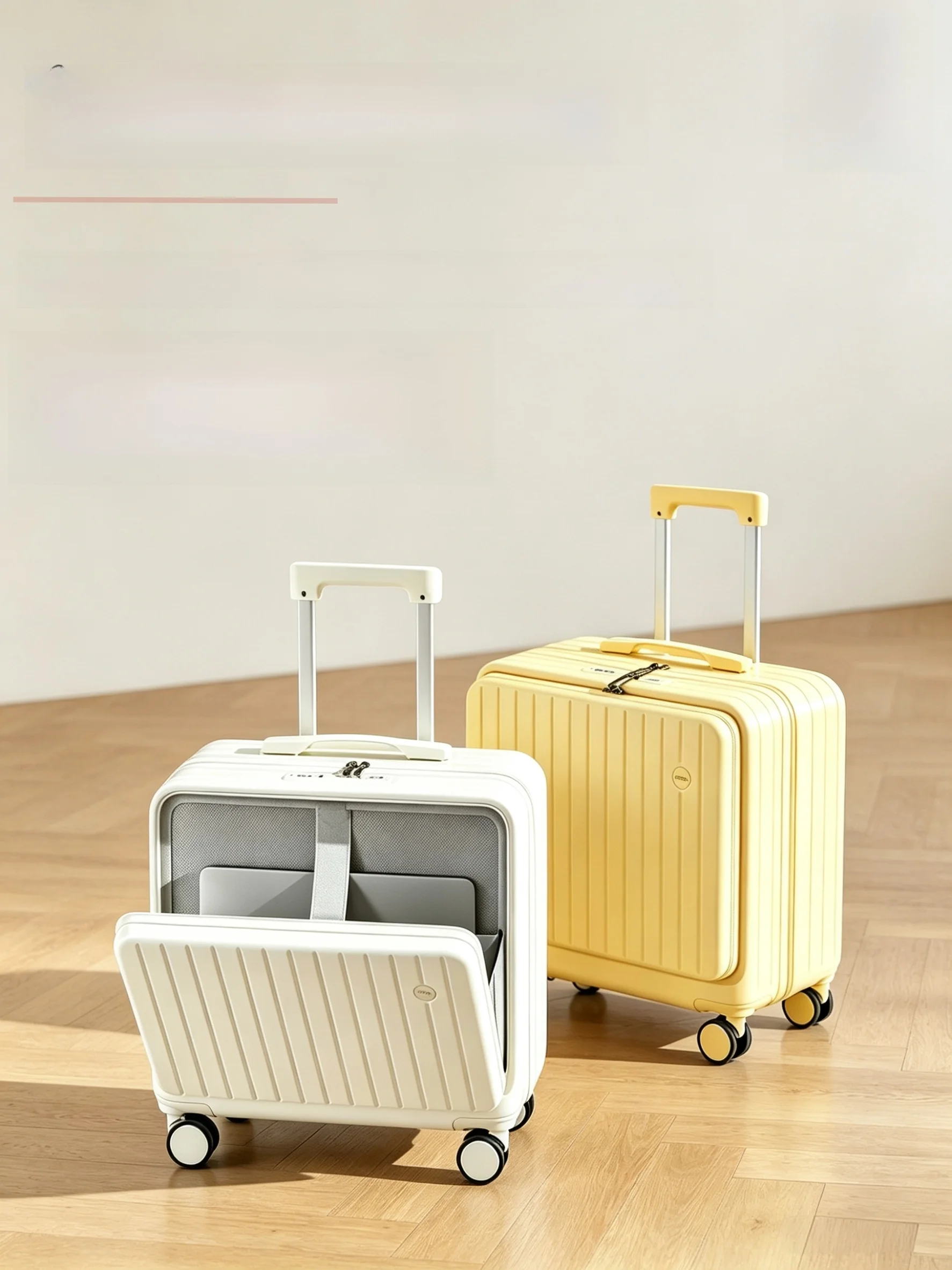 durable-18-inch-multi-functional-women's-carry-on-suitcase-hard-spinner-wheels-travel-bag-with-cup-holder-and-charging
